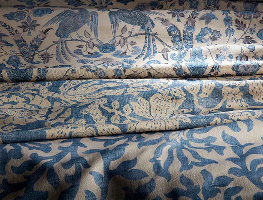 Spill Resistant V&A Floral Scroll blues